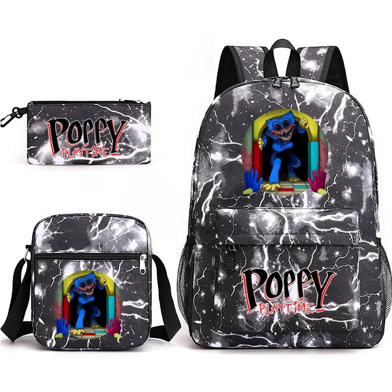 Poppyplaytime Mostro Salsiccia Stampa Zaino Scolastico Astuccio a Tre Pezzi Borsa a Tracolla Zaino