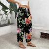 Women's Drawstring Wide Leg Printed Pants - Loose Fit Straight Leg Casual Trousers for Everyday Wear