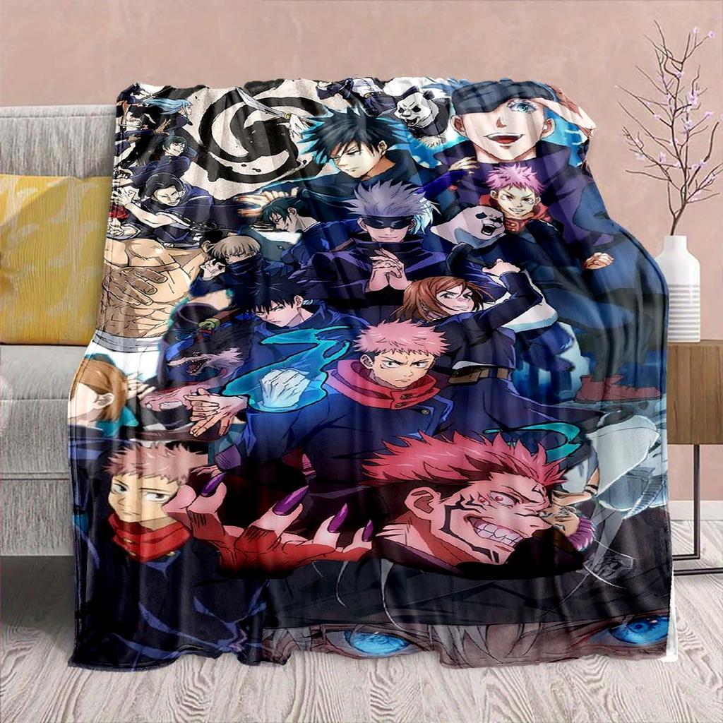 Jujutsu Kaisen Anime Flannel Blanket - Soft Warm Perfect for Sofa, Bedding Camping Travel Office Home Decor -QJY