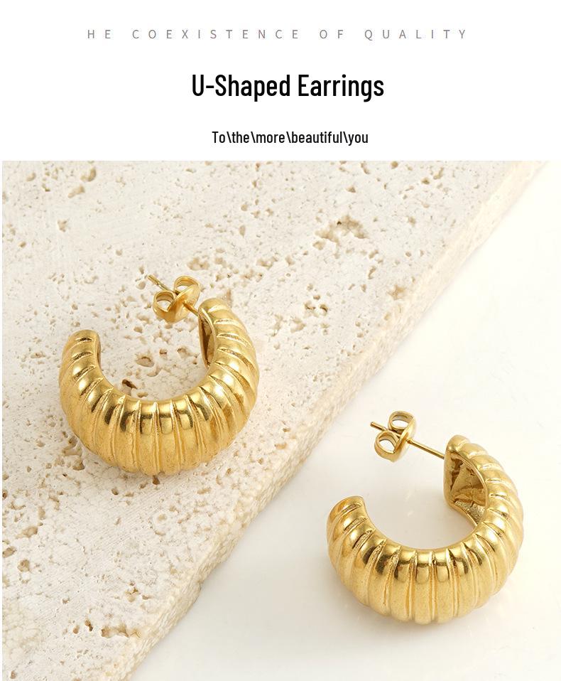 18k Gold Stainless Steel Geometric U-Shaped Earrings for Women