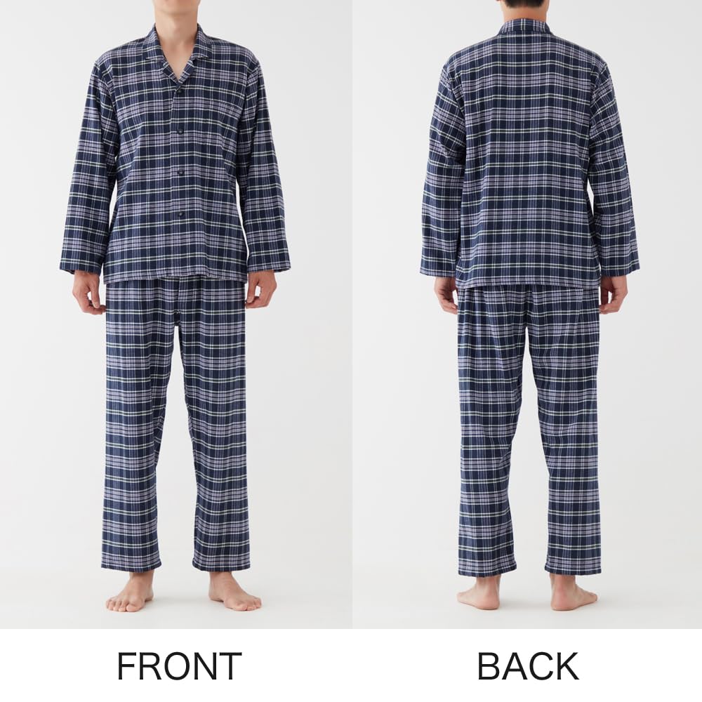 Gunze Nahtlose Seite Langarmhose Gefärbtes Marineblau Herrenpyjama, (Frontöffnung), 100% Baumwolle, Flanell, (SF4093)