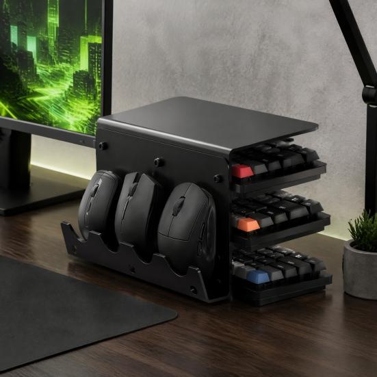 Computer Peripherals Organizer 3-Tier Keyboard Display Stand, Ergonomic Tilt Acrylic Storage Organizer, Shelf Space Saving Holder for Mechanical