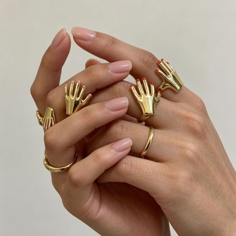 Adjustable Statement Ring with Abstract Hand Design, Open Band Alloy Jewelry for Daily Wear, Date Styling, Party Looks