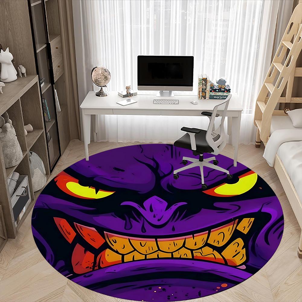 1PC Monster Face Office Round Area Rug, Indoor Mat Suitable ForOffice, Under Office Chairs Bedroom Living Room Home Decor, Room Deco,  f016