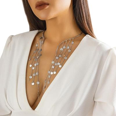 Elegant Long Tassels Necklace with Faux Coin Pendant for Women Perfect for Evening Gowns and Business Meetings