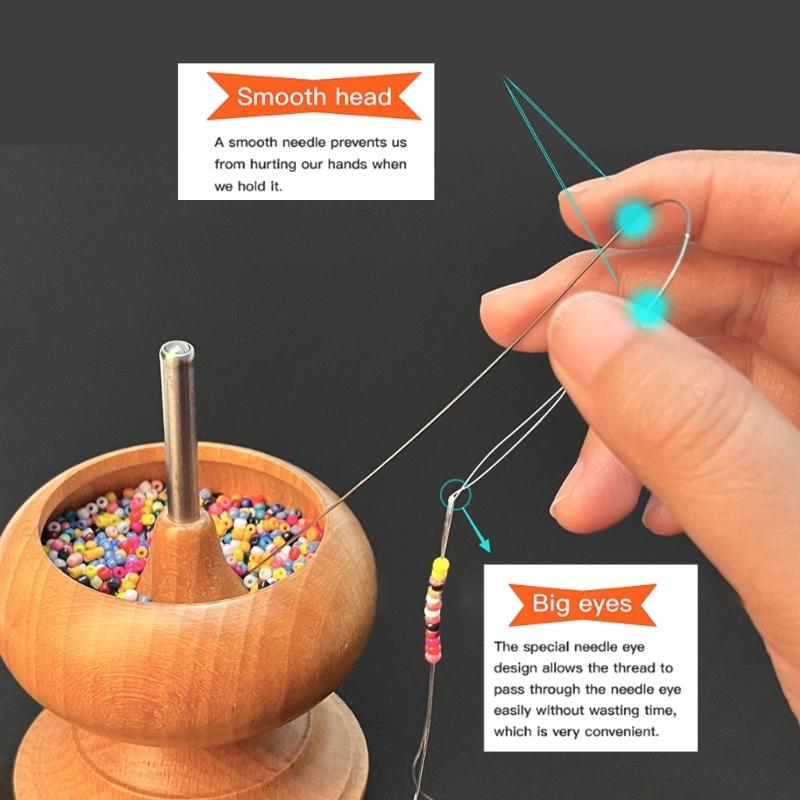 4 Pcs Large Collapsible Bead Needle Big Eye Beading Needle Metal Sewing Needle 15.5cm Threading Needle for Beads