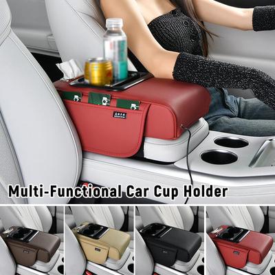 Usb Portcar Armrest Box Booster Pad With Usb Port Multi-Function Car Tissue Box Center Armrest Box Storage With Water Cup Holder
