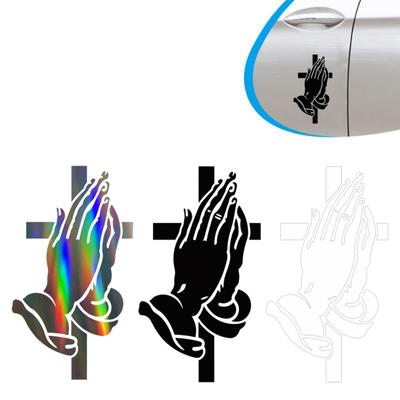 Praying Hands Religious Vinyl Decal for Car Rear Window Gradient Crucifix Sticker for SUV Truck Sunproof Car Decals for Windshield