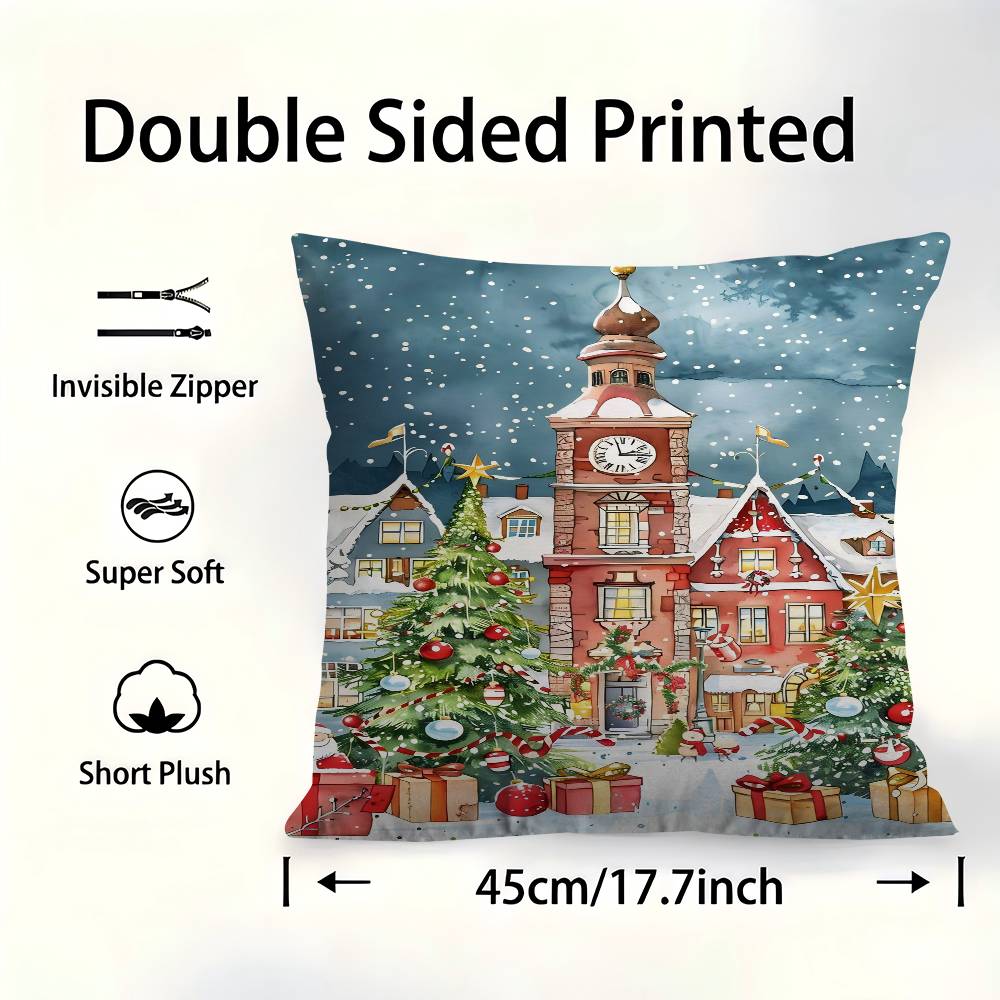 Winter Holiday Town 45*45cm Cushion Cover Pillow Cover Decor Pillowcase Home Pillowcase For Couch Pillow