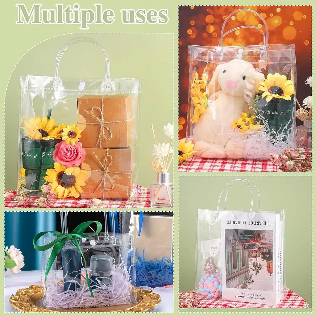 6 Pack Clear Gift Bags with Handle Reusable Plastic Bags Small Gift Wrap Tote Bags for Gifts Wedding Party Favors Baby Shower