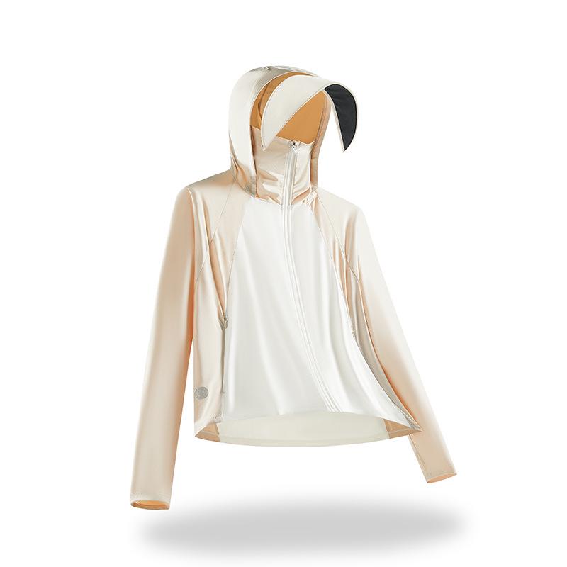 Damen Eisseide UV-Schutz Kapuzenumhang - Schwarze Krempe, Sonnenschutz, Sommer-Outdoorbekleidung