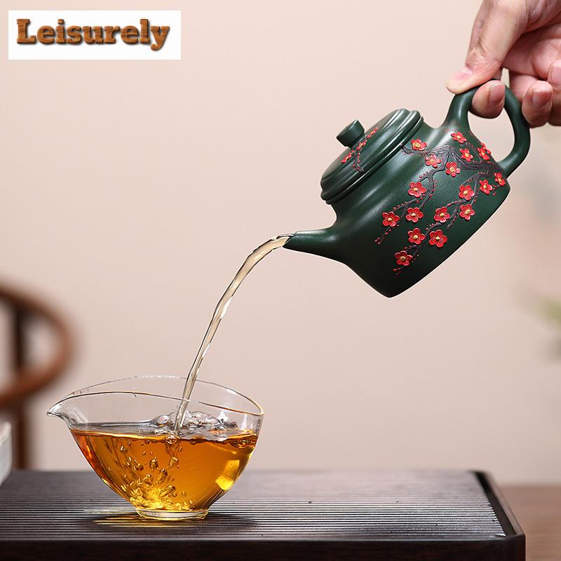 270ml  Authentic Yixing Purple Clay Teapots Hand Painted Plum Blossom Pot Raw Ore Ink Green Mud Kettle Chinese Zisha Teaset Gift