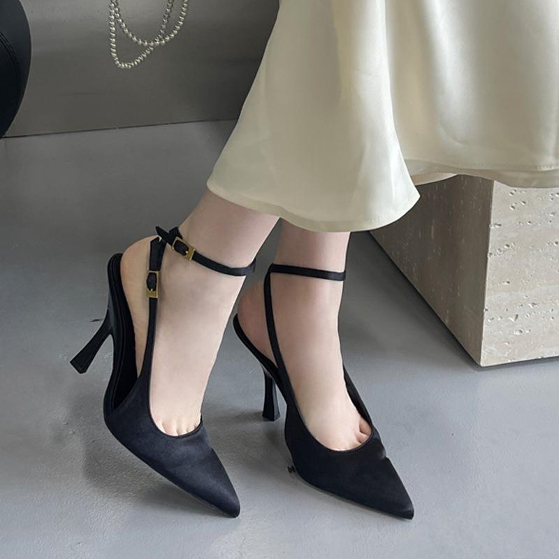 Pointed Sandals Autumn New Women's Shoes Burgundy Silk Satin Thin Heel Bag Head Empty Heel Women's High Heels