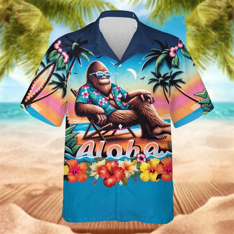 Camicia Hawaiana Estiva Unisex Gatto Pizza Dachshund Fantasia Divertente Casual Aloha Camicia Street Beach Vacanza Tendenza Moda Top Uomo