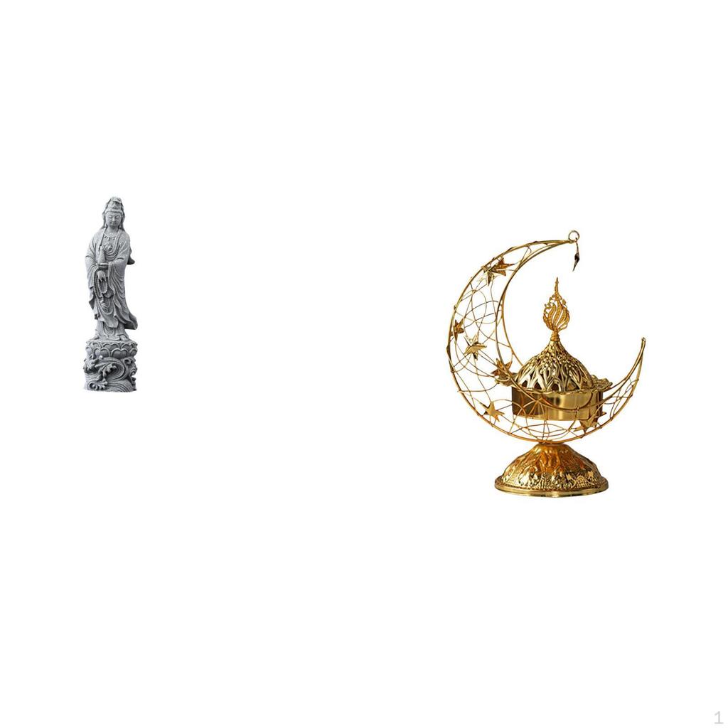 Guan Yin Stone Statue And Arabic Burner Fusion Decorative Feng Shui Buddhist Candle Stand for Home