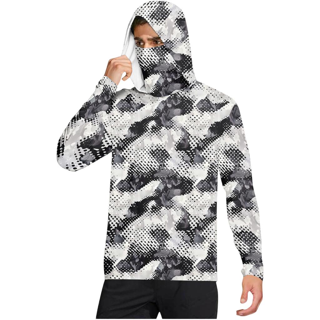 Men's Casual Hooded Long Sleeve Sun Protection Shirt Lightweight Breathable Fabric Quick Dry Outdoor Top with Camouflage Print