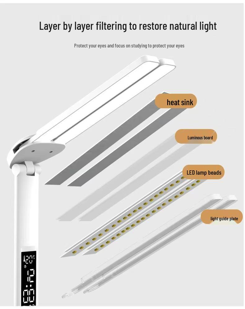 Rechargeable Double-Head Folding Desk Lamp, Eye-Protective, Bright Compact Study Light for Dorms and Students