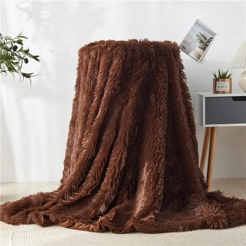 Modern And Simple Mink Fur Long Hair Blanket Four All Season Universal Multifunctional Solid Color Thick Blanket For Bed Couch