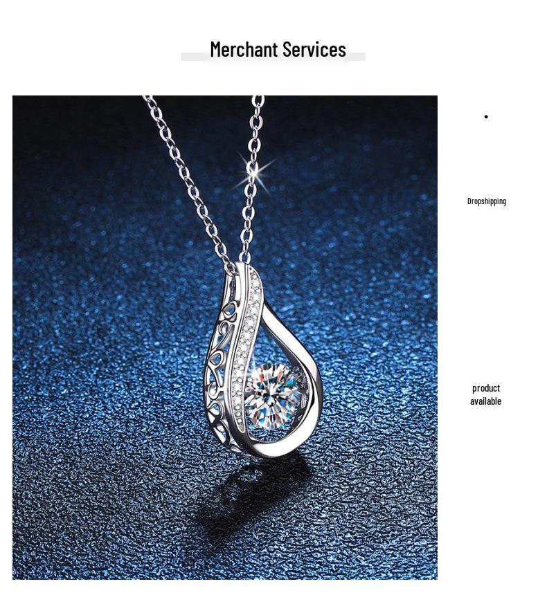 Korean Style Moissanite Water Drop Necklace: 1 Carat S925 Sterling Silver Pendant