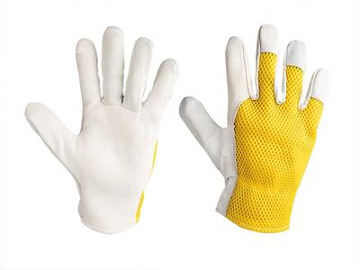 Goatskin + Mesh Work Gloves, Size. 9, Yellow