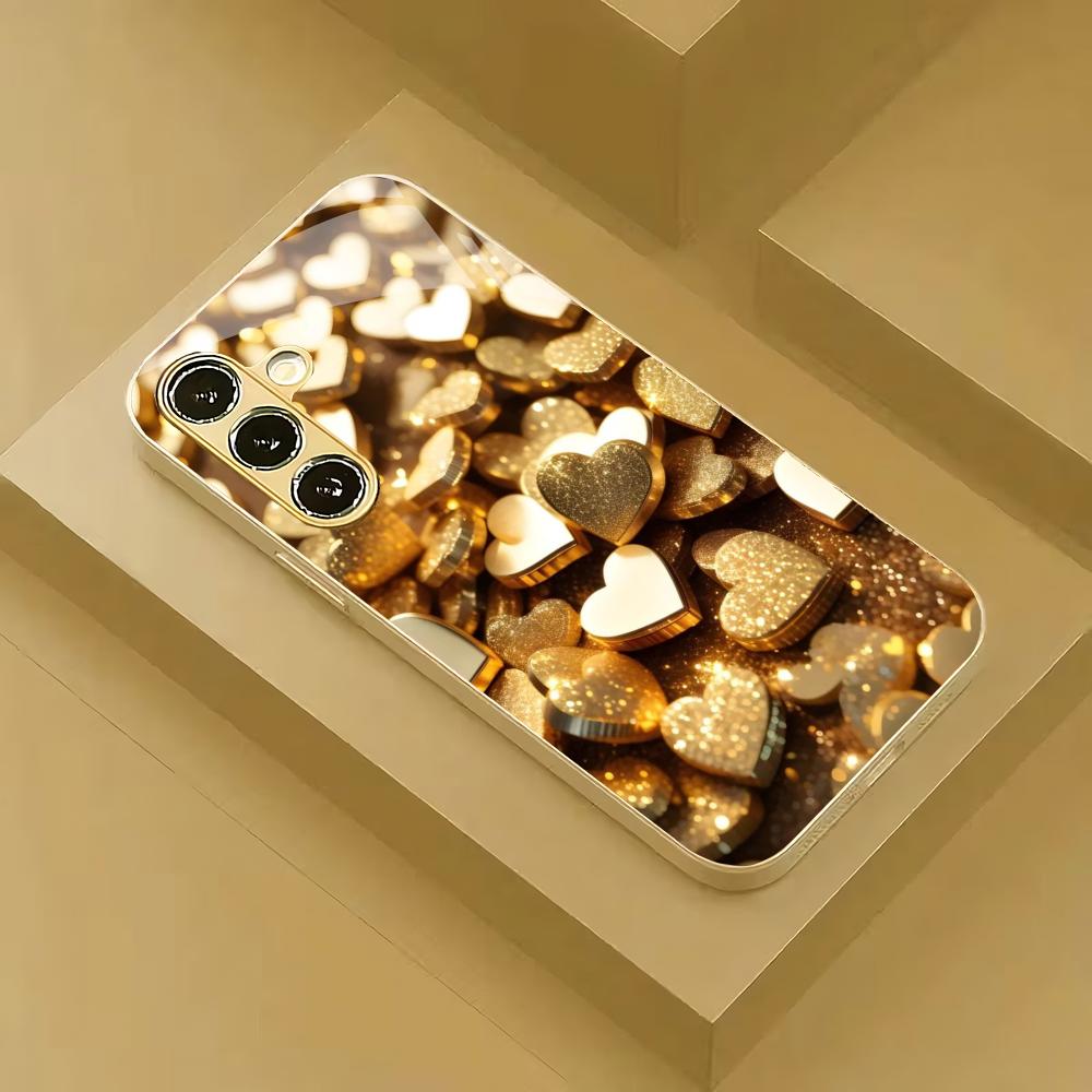 Love plated gold glass phone case suitable for Samsung Galaxy S26 S25 S24 S23 S22 S20 FE/Ultra/Plus anti drop back cover