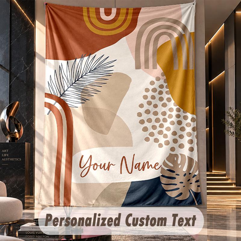 Abstract Animal Print Theme Wall Tapestry Customized With Name Text Personalized Hanging Tapestry For Bedroom Living Room Decor