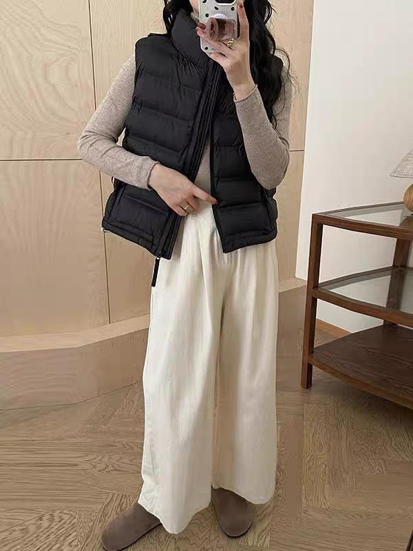 Cotton Vest Women's Autumn and Winter New Stand-up Collar Short Cotton Vest Pocket Zipper Light and Slim Vest