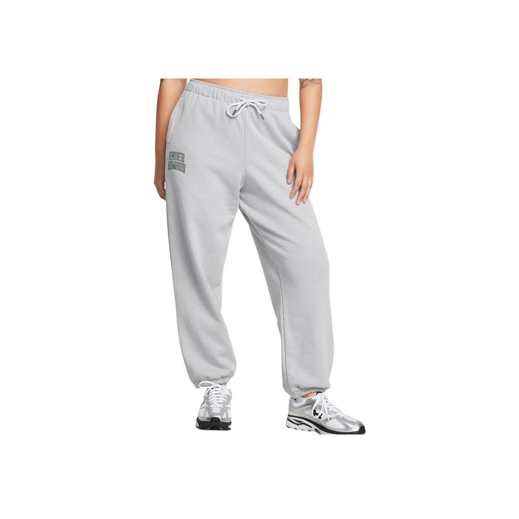 Under Armour Outdoor Casual Comfortable Letter Pattern Design Drawstring Mid-Rise Knit Sports Pants Women Bottoms Gray 1386496-011