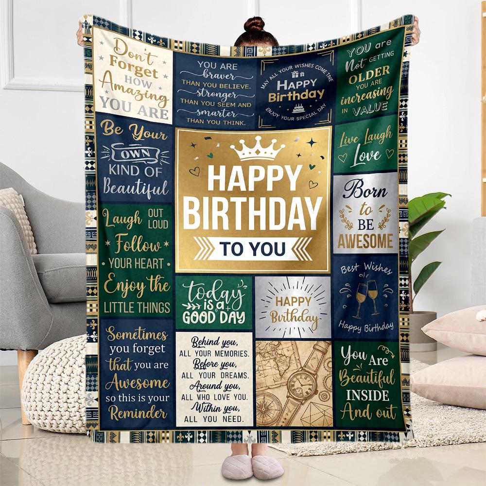Happy Birthday Inspirational Quotes Flannel Blanket-Soft and Suitable for Sofas,Beds,Offices,Travel,All Seasons,Great Gift for Holidays and Birthdays.