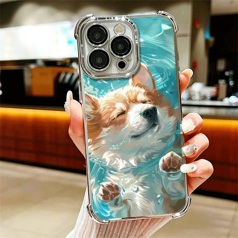 Corgi Dog Cute Plating Phone Case For Iphone 16 17 Pro Max Air 16E 14 15 Plus 12 13 Mini Anti-Fall Airabag Cover