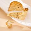 2PCS Geometric Leaves Cuff Bangles and Ring Set for Women Fashionable Retro Metal Open Bracelet Stylish Accessories