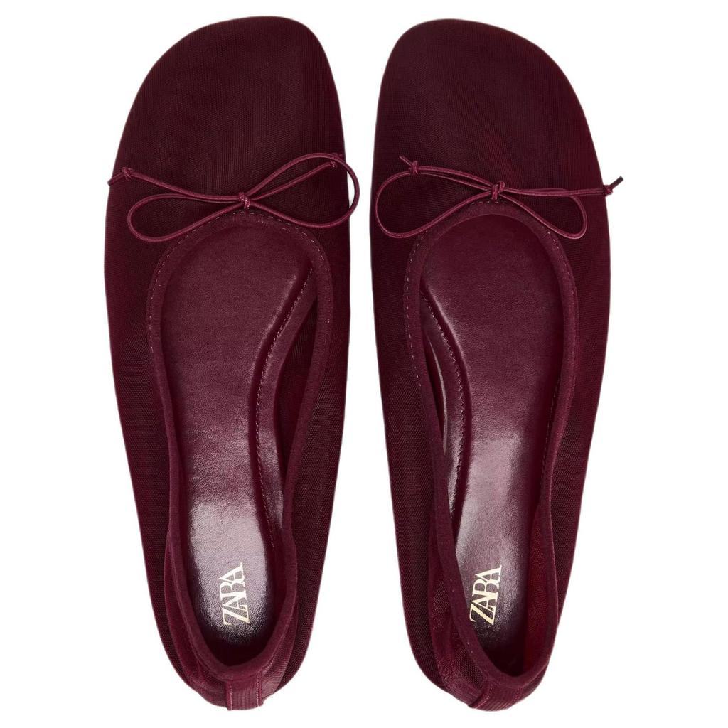 Zara Comfortable Versatile Bow Decor Mesh Ballet Flat Casual Shoes Women Flats Crimson 12527510-38