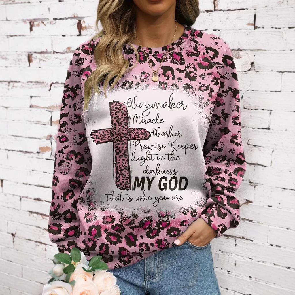 Autumn and Winter Women's 3D Leopard Print Crew Neck Hoodies & Sweatshirts (women’s)