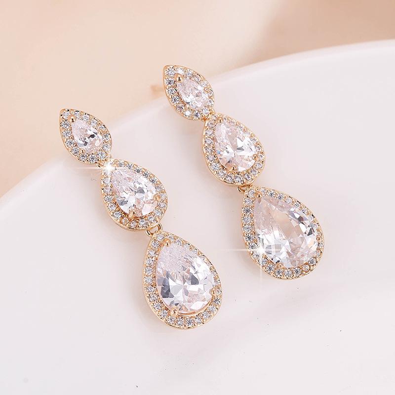 Korean Teardrop Shaped Rhinestone Copper Earrings - Women s Fashion Jewelry