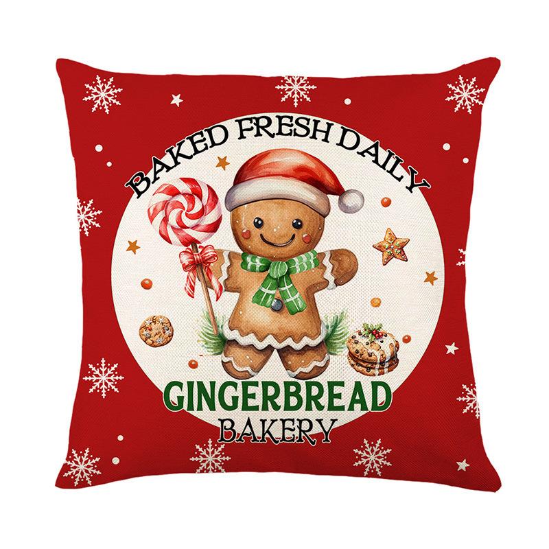 Christmas Pillowcase Cartoon Decorative Gingerbread Doll Print Digital Linen Sofa Backrest Living Room Bedroom Pillow