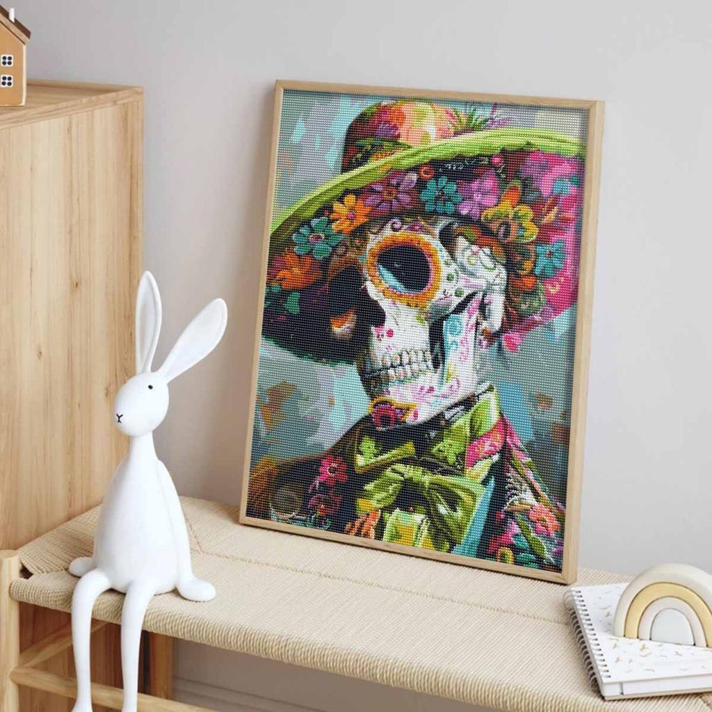 Halloween 5D DIY Diamond Art Painting Kit Floral Skull Home Wall Decor Handmade Gift for Adults Festival Art Craft Supplies Relaxing
