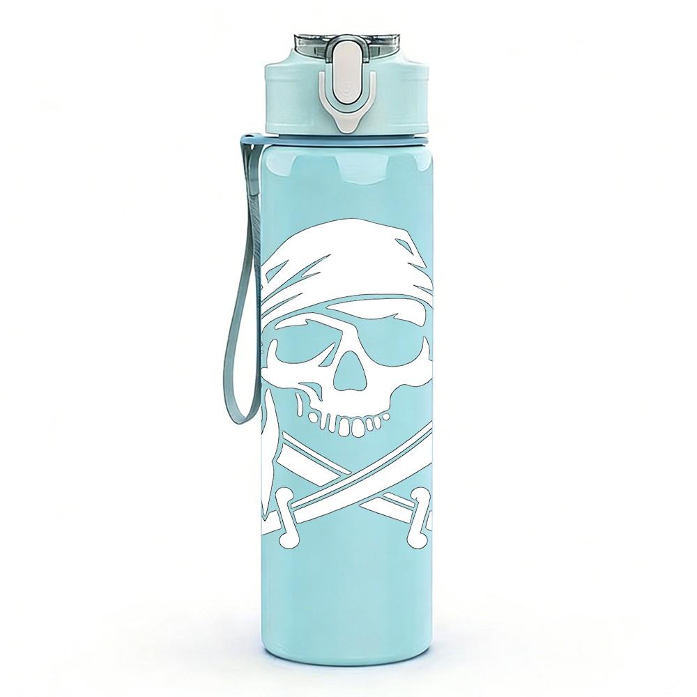 1PC Pirate Skull Sword Sketch Print 750ml Color Plastic Sports Water Bottle Leakproof Flip Straw Lid Suitable for Sports Office Home Use