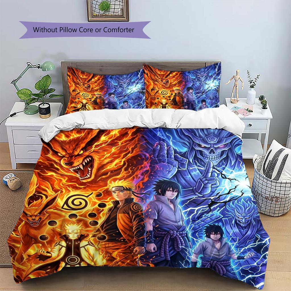 Naruto Pattern Bedding Quilt Set Quilt Cover Pillowcase Home Decoration Birthday Gift (1 * duvet cover + 2 * pillowcase, without core)