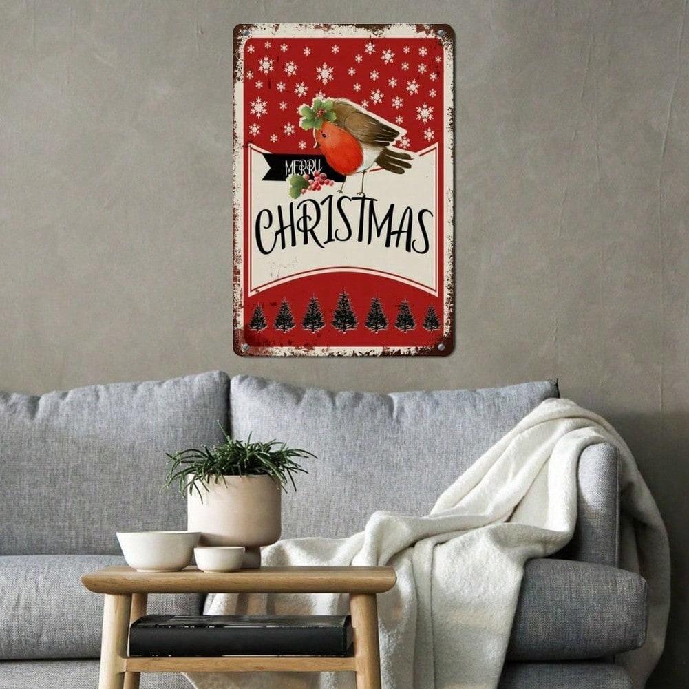 Vintage Tin Sign Snowman Christmas Wall Art Metal Decoration Gift
