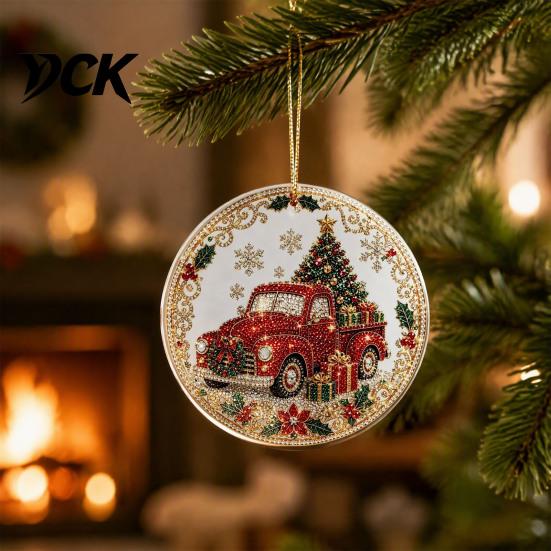 Festive Wall Hanging Christmas Acrylic Ornament, 2D Flat Double Side Printed Office Holiday Decorations Santa Snowman Pendant for Tree Window,
