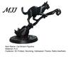 3D Printed Cat Statue Black on Witch Broom Figurine, Broomstick Statue, Halloween Miniature Decor Tabletop Ornament for Tiered Tray, Desk, Table