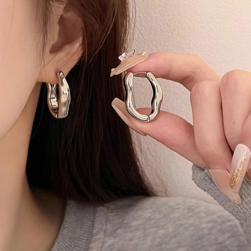 Trendy Geometric Ear Clips Comfortable Irregular Hoop Earrings for Women Girl Fashionable Unique Valentines Day Gift