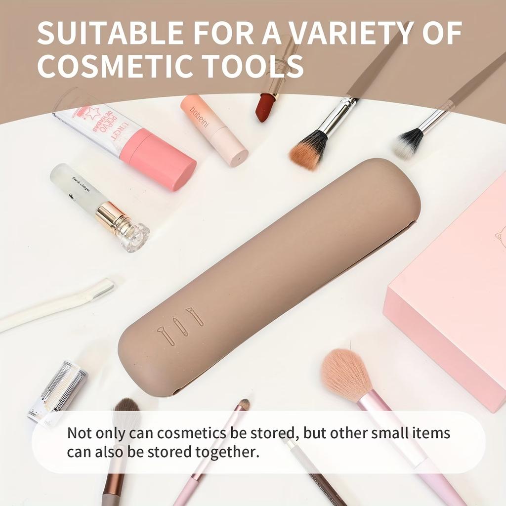 Magnetic Silicone Makeup Brush Case, Anti-Fall Design, Portable Soft Storage Pouch for Travel Cosmetics