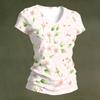 Women V Neck Short Sleeve Floral Print T Shirt Casual Loose Fit Lightweight Soft Fabric Summer Top for Daily Wear