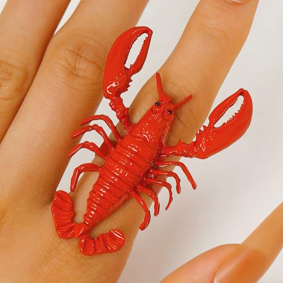 2Pcs Women Bracelet Ring 3D Simulated Crayfish Decor Bracelet Opening Adjustable Finger Band Jewelry Gift