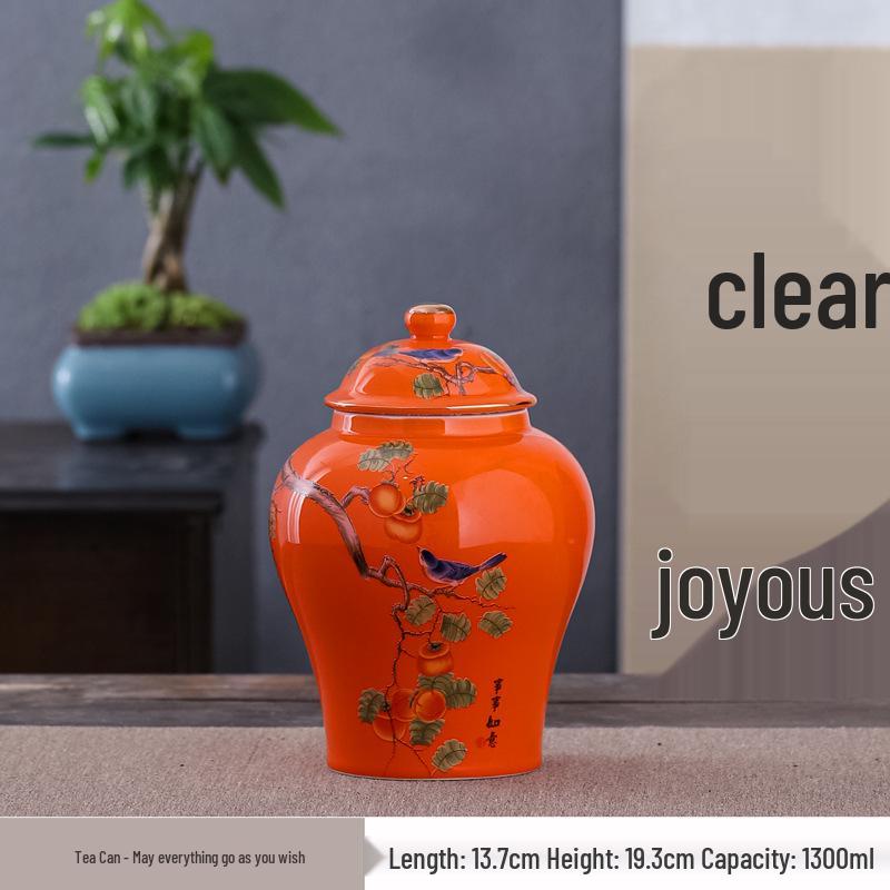 Large Ceramic Tea Storage Canister for Red, Green, Longjing, Biluochun, and Pu'er Tea - Half Jin Capacity