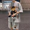 Korean Fashion Streetwear Hip Hop Rock Casual Short Suit Funny Bear Tshirts Shorts 2 Piece Set Summer Tracksuit Clothes For Men