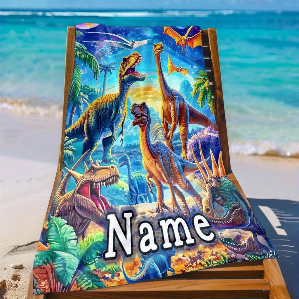 Custom Dinosaur Beach Towel Personalized Name Jurassic Microfiber Bath Towels Soft Quick Dry Swimming Pool Lounger All Season