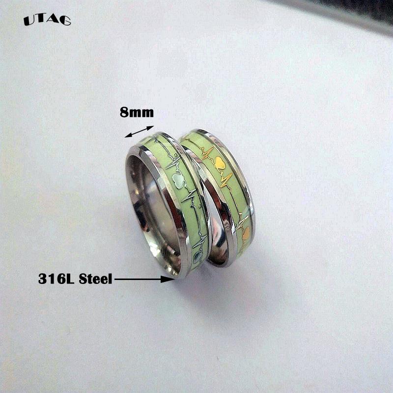 Fashion Stainless Steel Luminous Finger Ring For Women Men Glowing In Dark Heart Couple Wedding Bands Jewelry Gift Accessories