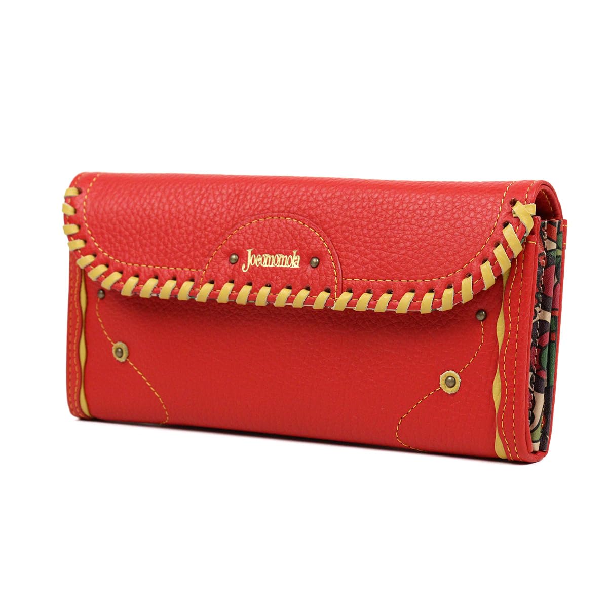 

Hocomomola Cover Long Wallet Leather Overlay Stitch Flower 5380182 [jocomomola] (Red (30))